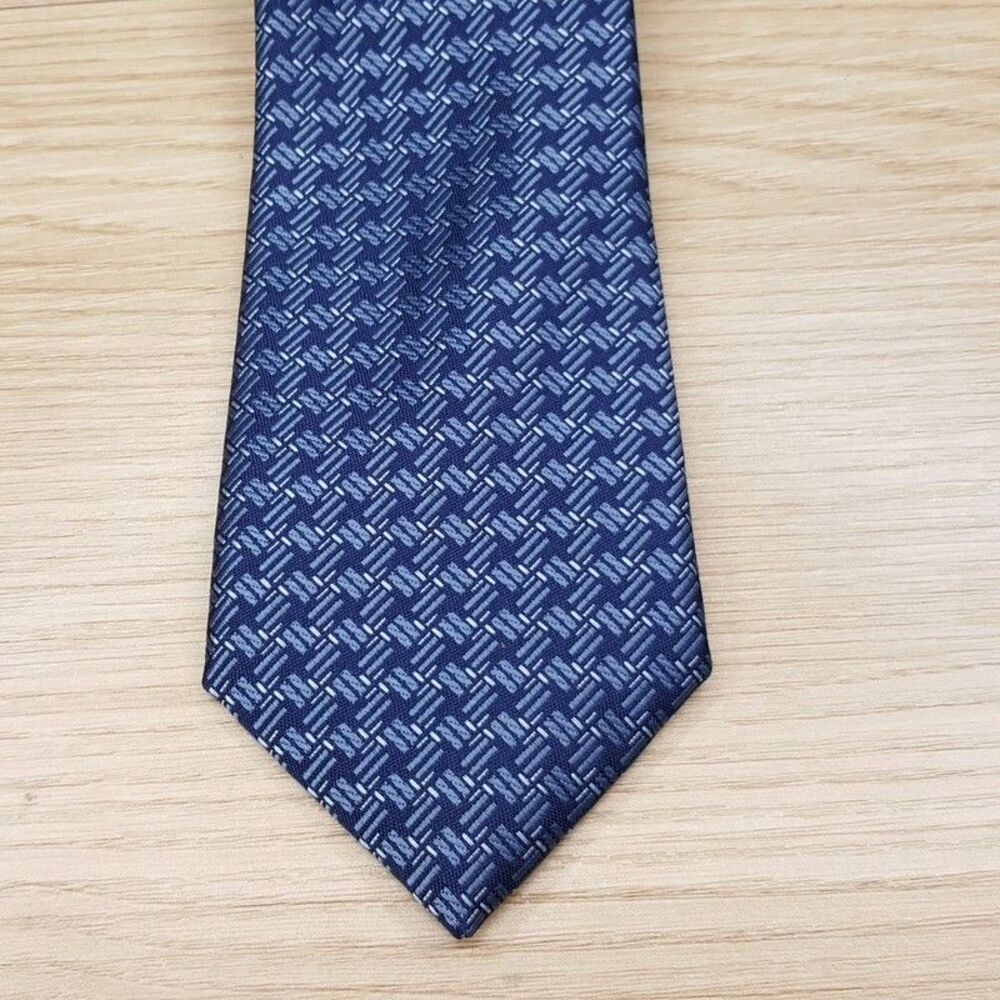 ALFANI Mens Neck Tie Navy Blue Houndstooth Modern Slim Necktie